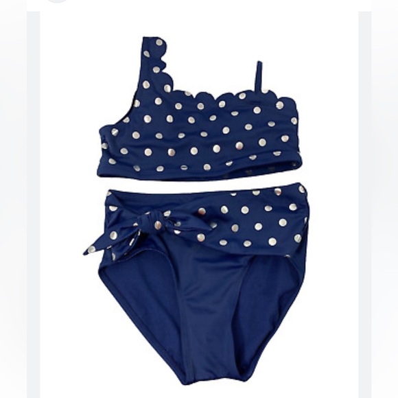 Justice one shoulder metallic polkadot two piece swimsuit - Picture 1 of 9